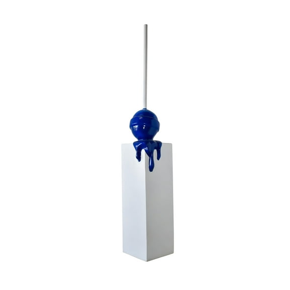 Nifao Blue Lollipop Mounted on A White Pedestal Resin Statue – Outdoor Garden Decor Sculpture, 10"L x 10"W x 59"H