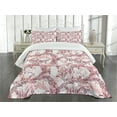 thumbnail image 3 of Ambesonne Floral Quilted Bedspread Set 3 Pcs, Sketchy Leaves Petals, Queen Size, Maroon Coral and White, 3 of 5