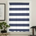 thumbnail image 4 of Blue Stripes Semi Sheer Curtains Drapes for Living Room, Bedroom, French Doors Window 45 Inches Long, Simple Blue White Texture Rod Pocket Chiffon Curtain Drapery Voile Draperies Panel, 4 of 6