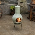 thumbnail image 3 of Vintiquewise Outdoor Beige Clay Chimenea Scribbled Design Fire Pit with Metal Stand, 3 of 8