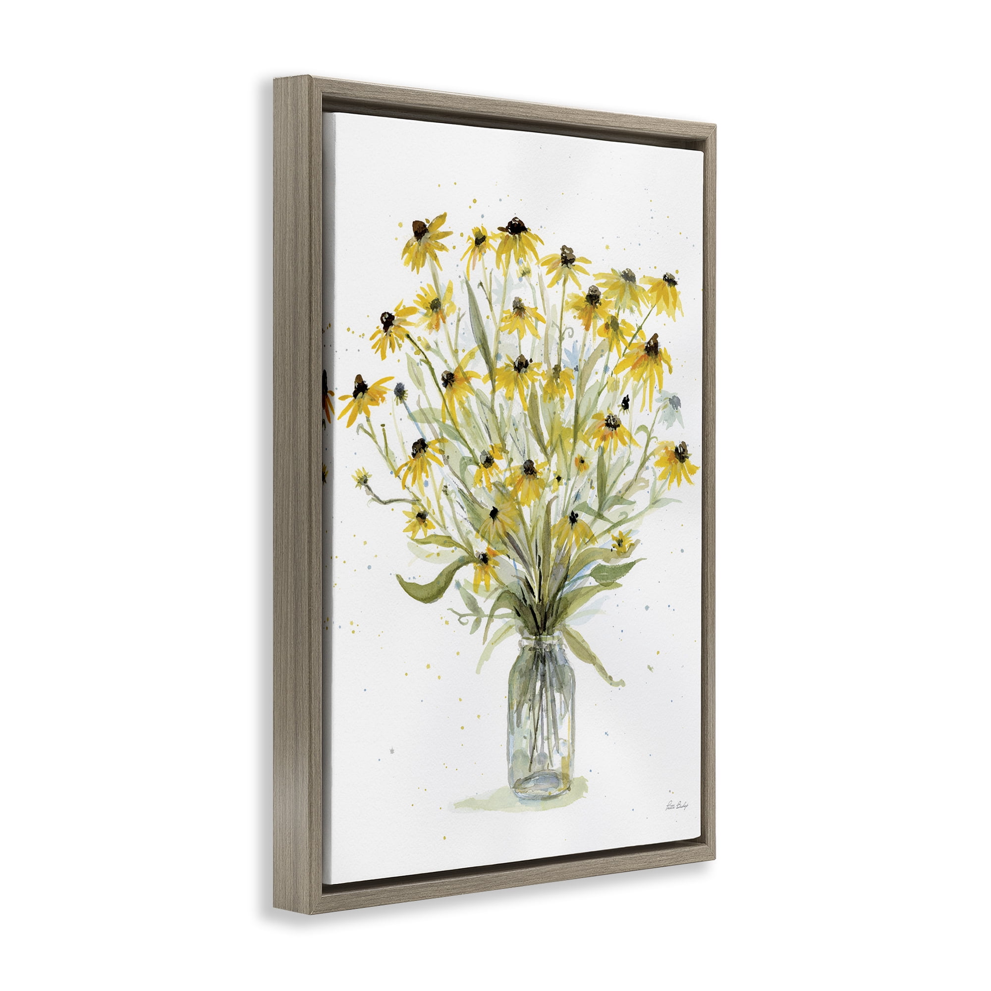 Stupell Industries Black-Eyed Susans Botanical & Floral Painting Brown Floater Framed Art Print Wall Art, 17 x 25