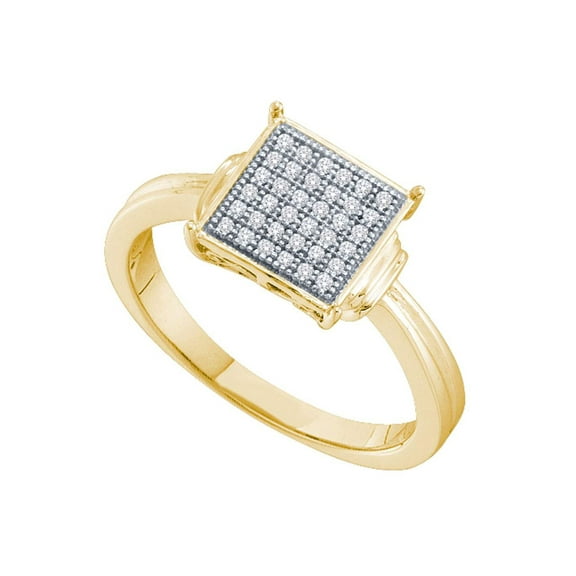 Yellow-tone Sterling Silver Womens Round Diamond Square Cluster Ring 1/10 Cttw