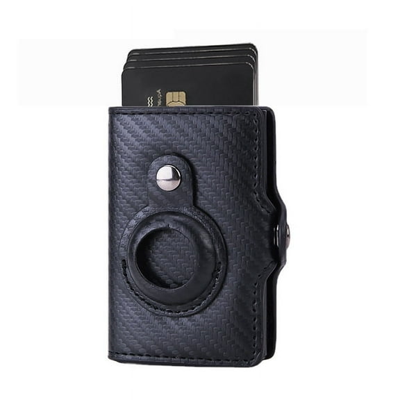 Mens Wallet Card Holder for AirTag: Leather Smart Wallet for Men Compatible with Apple Air Tag- Carbon fiber strap buckle (with zipper pocket on the back)