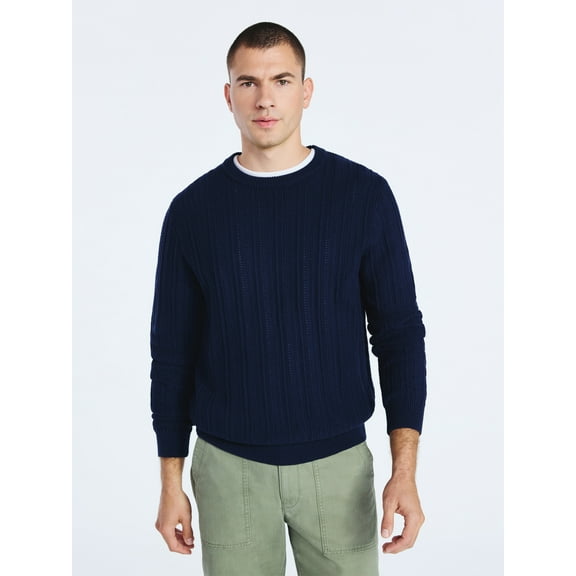 Free Assembly Men's Long Sleeve Crewneck Textured Sweater, Sizes S-3XL
