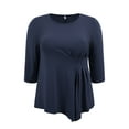 thumbnail image 4 of DARING DIVA Women's Plus Crew Neck 3/4 Sleeve Waist Pleated Blouse 3X Dark Blue, 4 of 5
