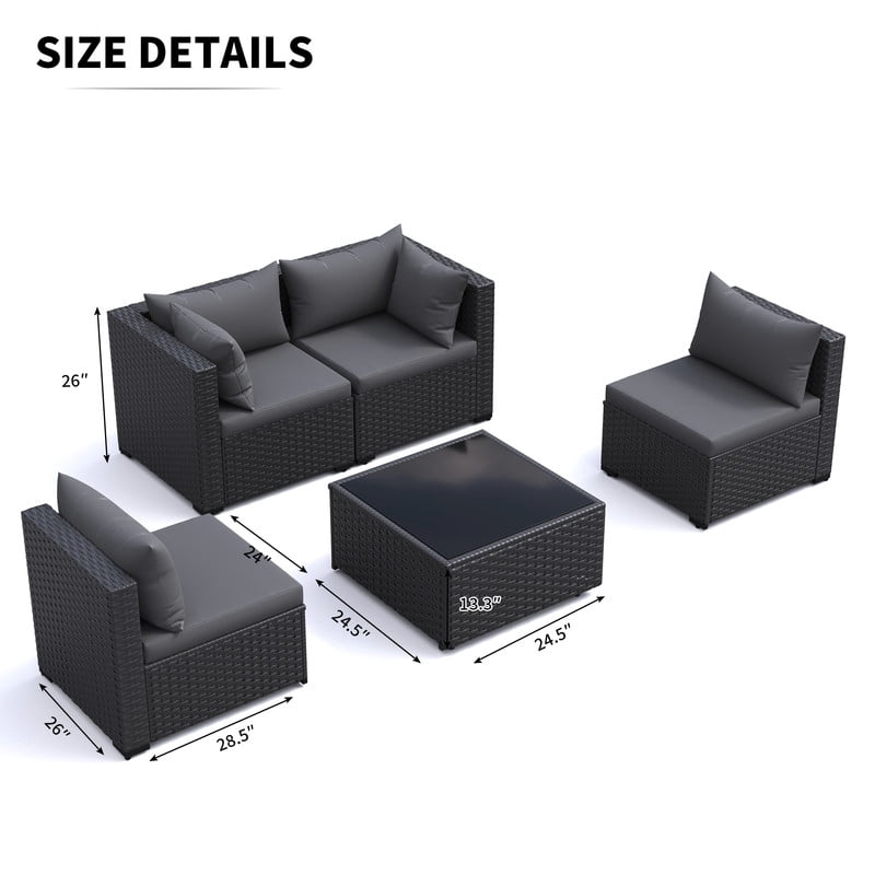 ELPOSUN 5 Pieces Patio Furniture Set, Outdoor Furniture Sectional Rattan Sofa for Backyard Garden (Dark Grey)