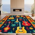 thumbnail image 2 of Design&I 3'x5' Washable Area Rug Low Profile & Durable Daily Traffic Ready Hawaii Guitar Musical Tiki Wave Border Hibiscus Motifs Luau Party for Home Office, Hallway, 2 of 7