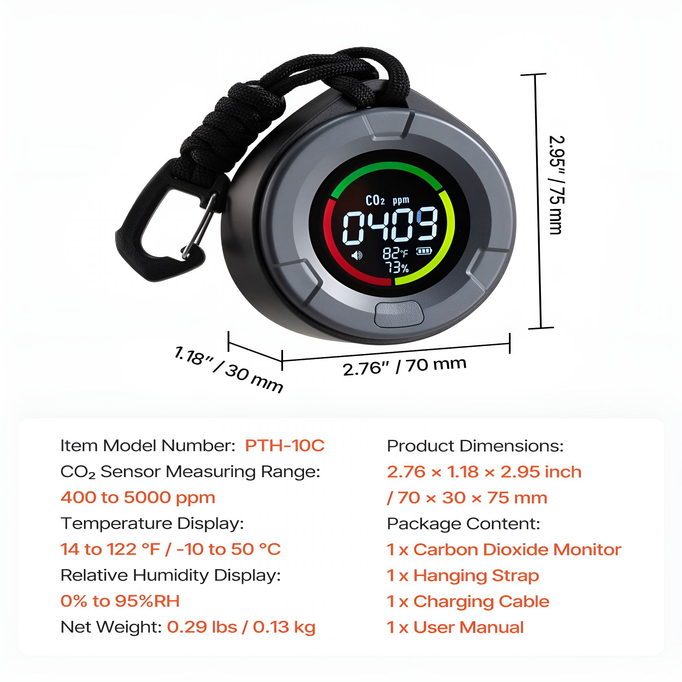 GJX Carbon Dioxide Monitor, CO2 Controller with Temperature and Humidity Display, NDIR Sensor, CO2 Sensor for Outdoors, Home, Office, Car, Lightweight And Portable
