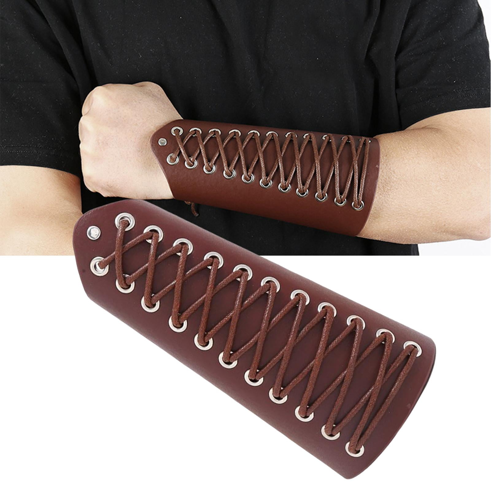 Gothic Leather Gauntlet Wristband Wrist Guard Bracers for Cosplay Brown