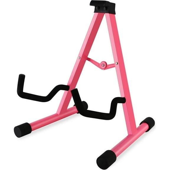 EASTROCK Foldable Guitar Stand with Non-Scratch Arm for Acoustic Bass Electric Portable A-Frame Universal Guitar Stands,Pink