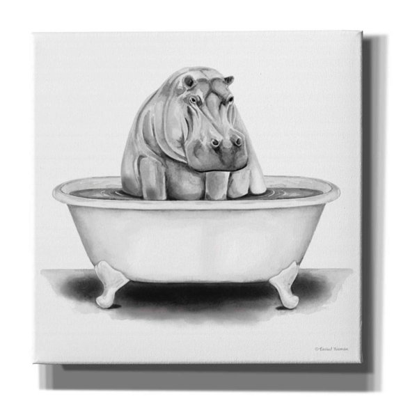 Epic Graffiti 'Hippo in Tub' by Rachel Nieman, Canvas Wall Art, 12"x12"