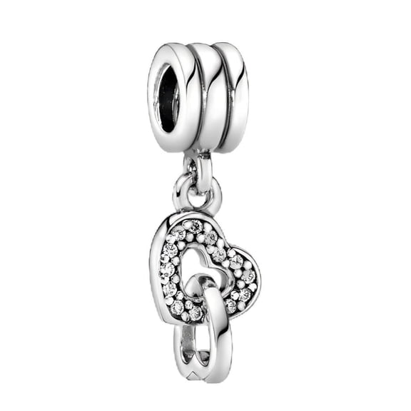 925 Sterling Silver Interlocking Hearts Dangle Charm for Bracelet Charms Bangle Pendant Jewelry