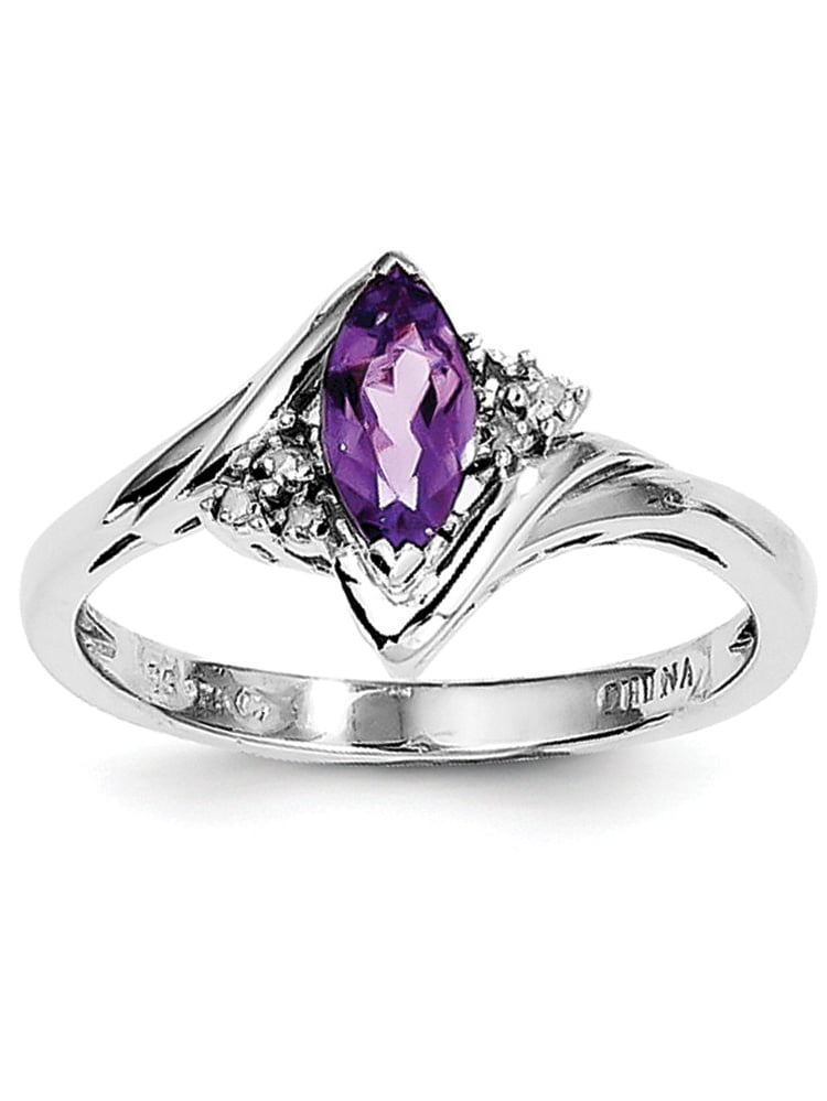 Sizes 4 to 12 Available 925 Sterling Silver Natural Amethyst and Diamond Womens Cluster Ring
