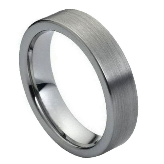 Tungsten Brushed Polished Flat Pipe Cut Band Ring Size 8.5