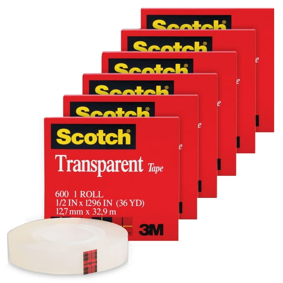Scotch Transparent Tape Roll, 1/2" x 1296", Pack of 6