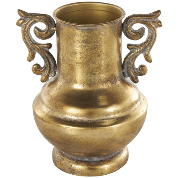 DecMode 10" Scroll Weathered Vintage Amphora Gold Metal Vase with Handles