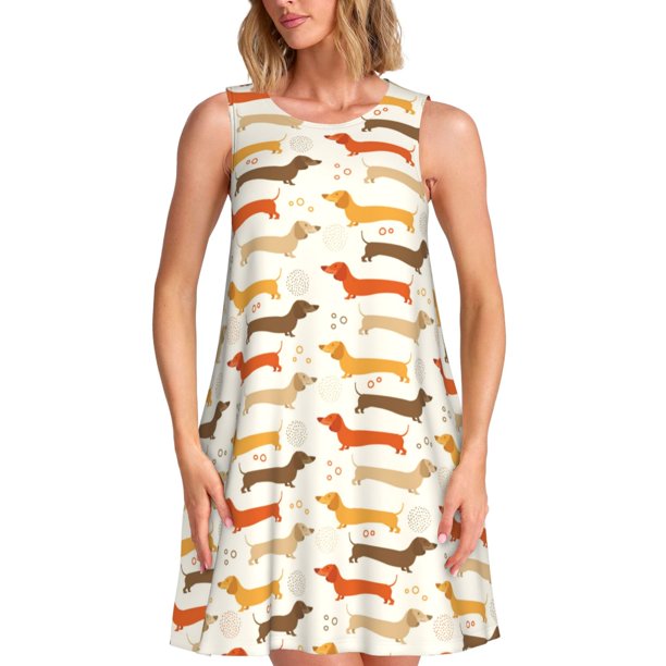 Balery Dachshund Vestidos de verano para mujer con estampado: vestido holgado sin mangas, vestido playero informal y cómodo para días calurosos.