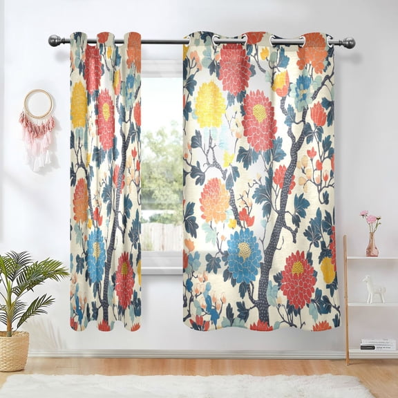 Yayeee Window Curtains Set of 2 for Living Room Light Filtering 63"x42", Vibrant Japanese Flowers