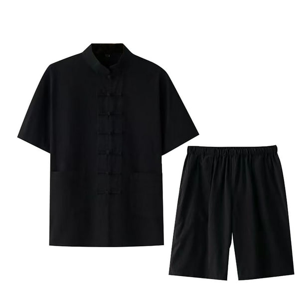 WILLBEST Conjunto de Lino para Hombre, 2 Piezas, Camisa, Pantalones Cortos de Manga Corta, Informal