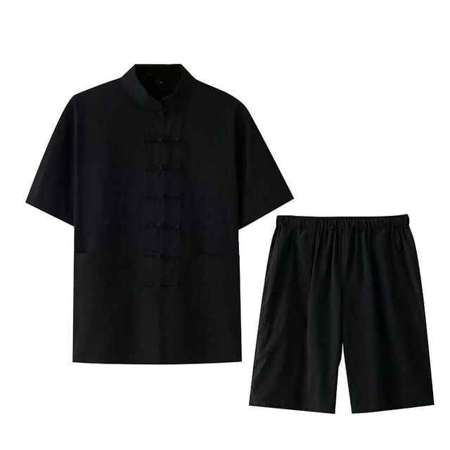 WILLBEST Conjunto de Lino para Hombre, 2 Piezas, Camisa, Pantalones Cortos de Manga Corta, Informal