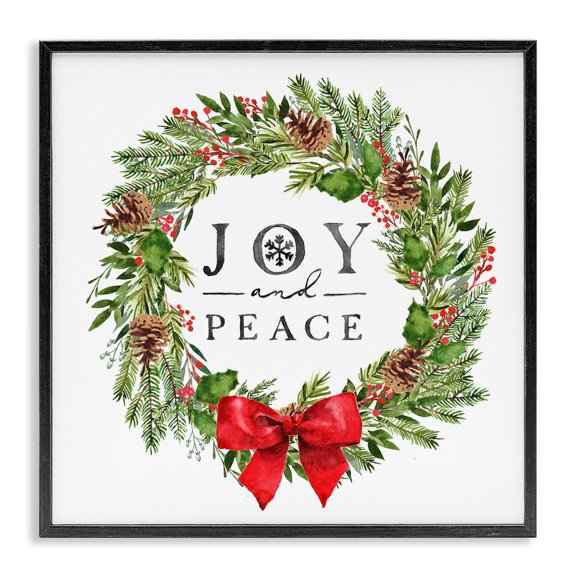 Stupell Industries Traditional Joy and Peace Holiday Phrase Winter Pine Wreath Black Framed Giclee Art, 12 x 12, by Nina Pierce