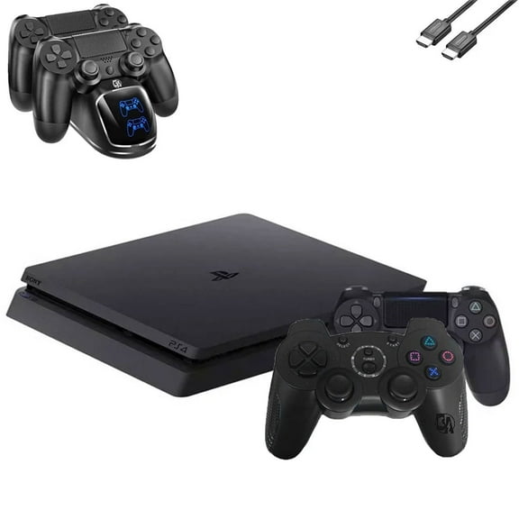 Restored Sony 2215B PlayStation 4 Slim 1TB Gaming Console Black with Charging Dock HDMI Cable 2 Controller Bolt Axtion (Refurbished)