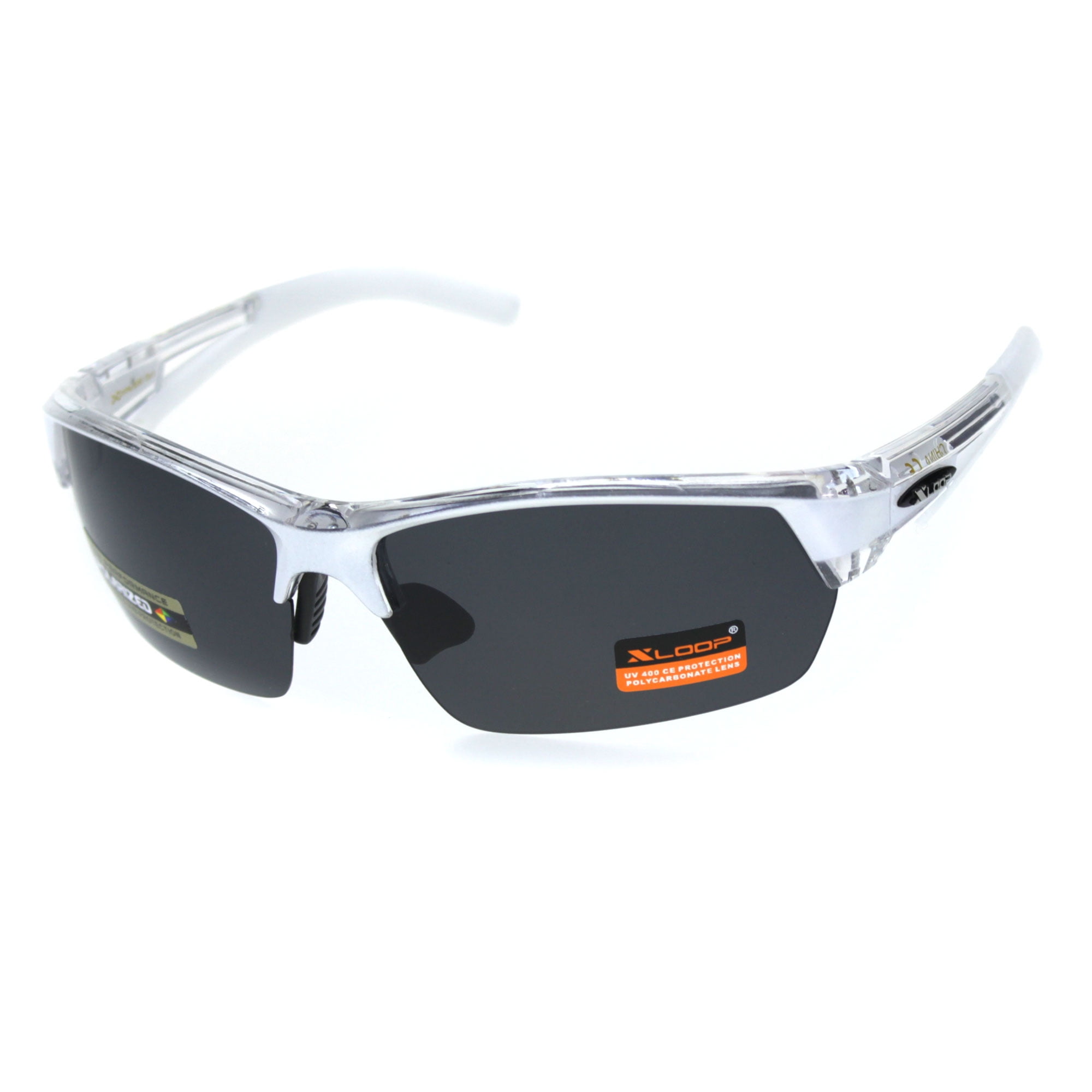 Xloop Polarized Mens Classic Runners Half Rim Plastic Sunglasses White