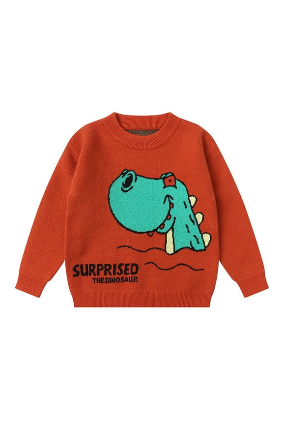 Kids Boys Pullover Sweater for Baby Toddler Knitted Sweater for 2-6Y Cartoon Dinosaur Long Sleeve Crewneck Warm Autumn Winter Sweater