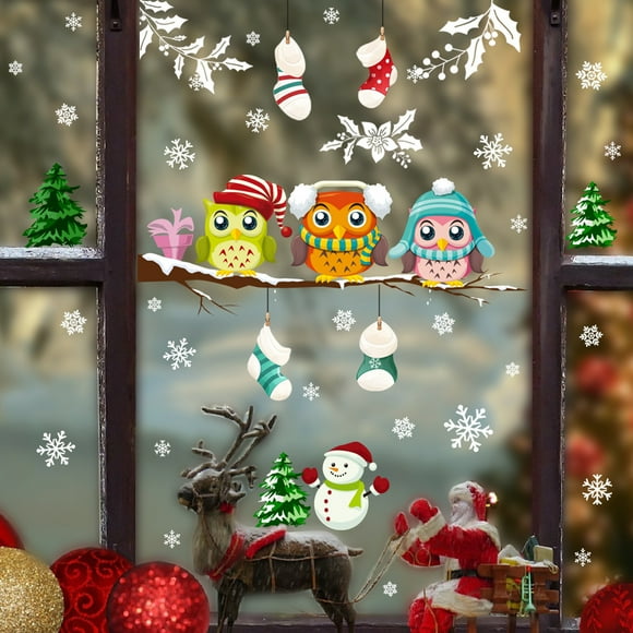 Merry Christmas Birds Snowflake Christmas Tree Owl Boots Pattern Wall Sticker Removable Wallpaper