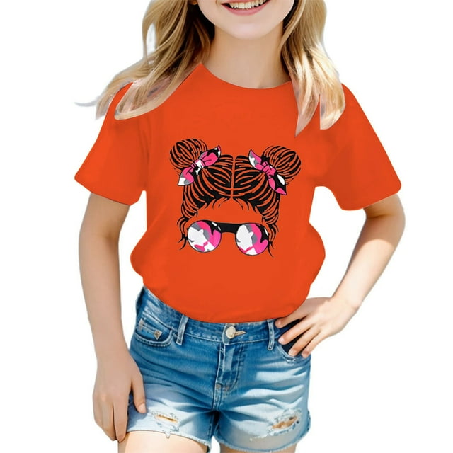 Hauts et T-Shirts pour Filles - T-Shirt Graphique Ludique à Col Rond pour Enfants, Manches Courtes Décontractées pour l'Été