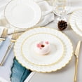 thumbnail image 6 of White Plastic Plates with Scalloped Gold Rim - Heavy Duty Reusable Dinnerware Set for Weddings & Parties, 6 of 11