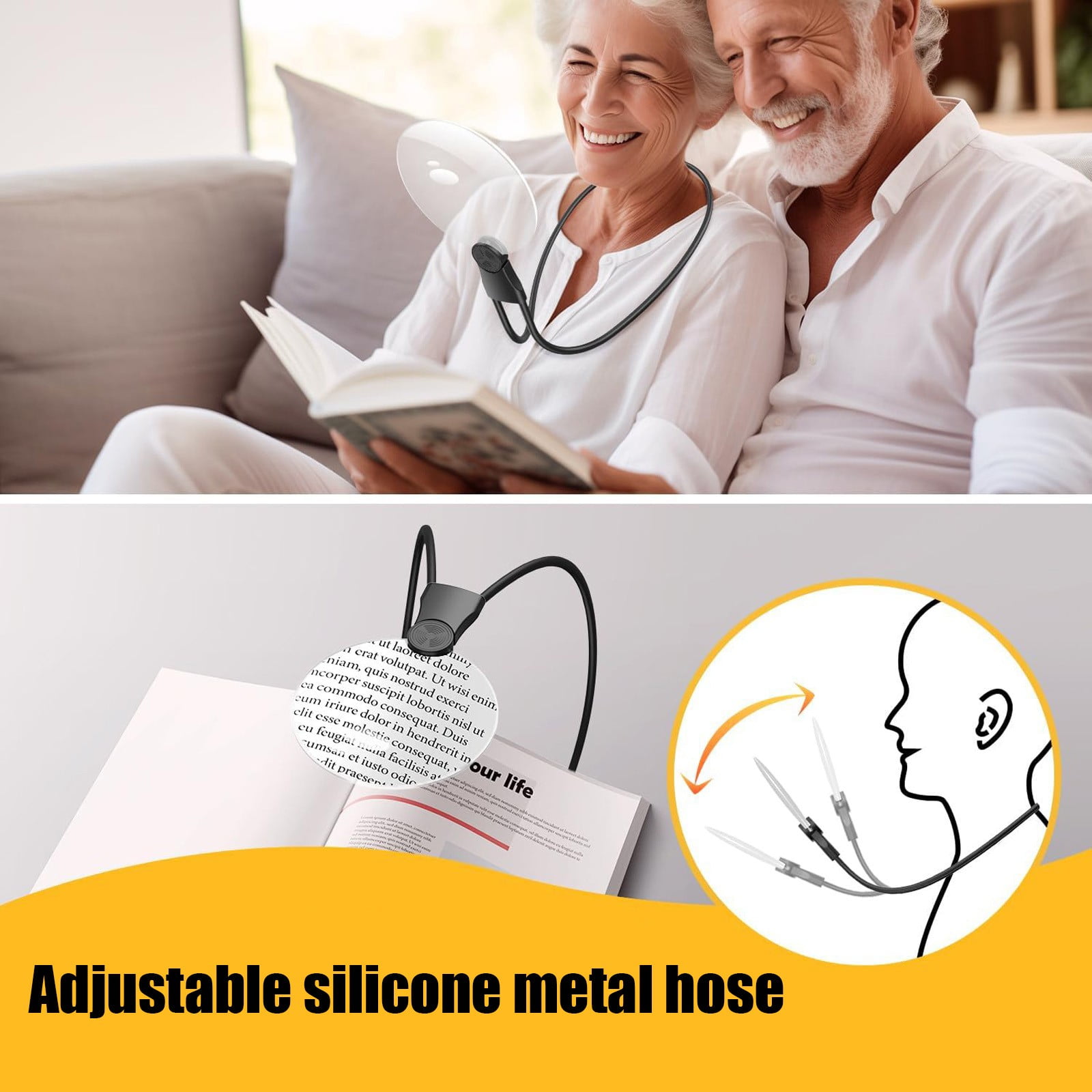 Hands-Free Acrylic Magnifier 7-12x Large Lens with Adjustable Neck and Stand, Reading and Craft Magnifier for Seniors, Detailed Work, Hobby and Vision Assistance Tool