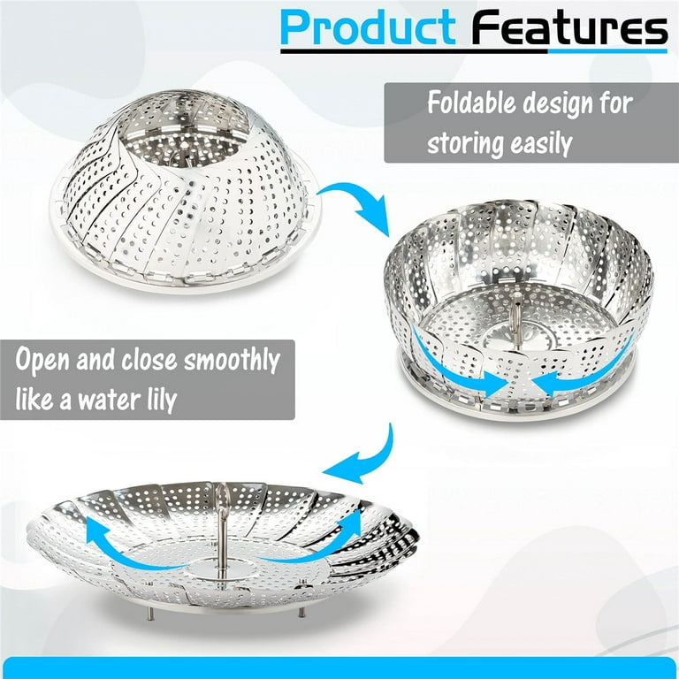 Culinary Fresh Vegetable Steamer Basket for Cooking: Foldable & Adjustable  Stainless Steel Pots & Pan Insert for Boiling, Steaming and Hot Food