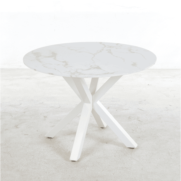 42.1" Mid-Century White Pedestal Dining Table for 4-6 with Marble MDF Top