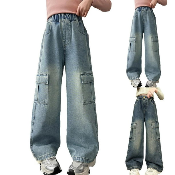 Cowsor Boys Girls Wide Leg Jeans Baggy High Elastic Waist Denim Pants Cute Y2K Trendy Tween Streetwear