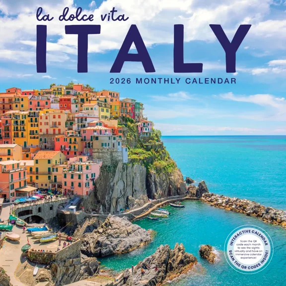 Italy Calendar 2026 | La Dolce Vita | 12" x 24" Italian Travel Wall Calendar 16 Month | Marble City Press