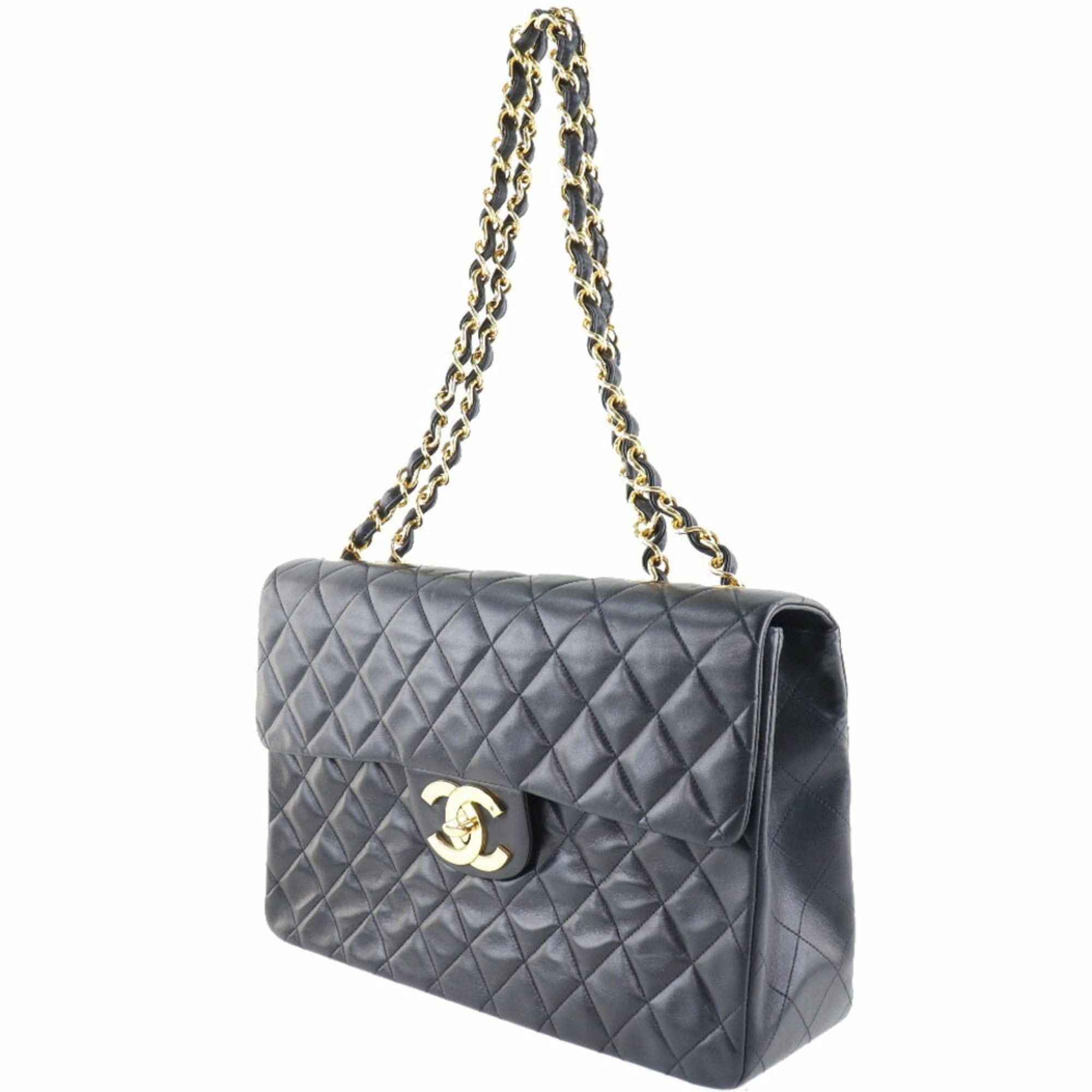Authenticated Used CHANEL Chanel Big Matelasse 34 2WAY Shoulder A01094  Lambskin Black Women's Bag 