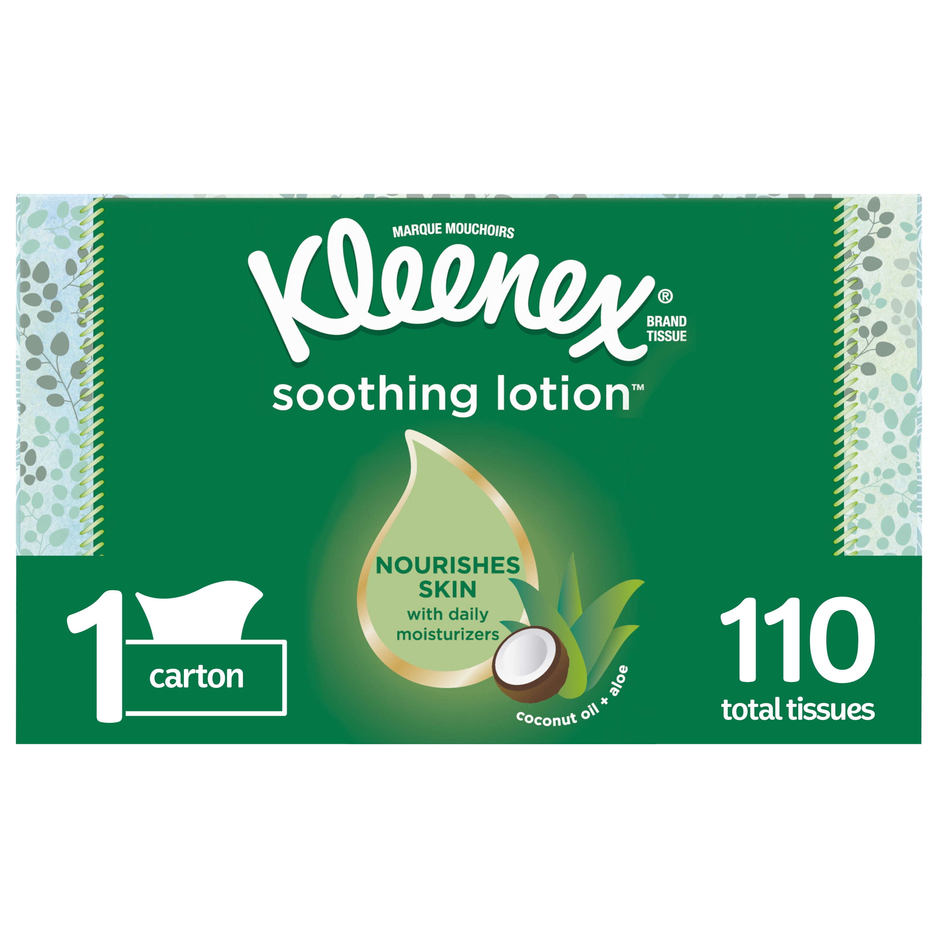 Kleenex Soothing Lotion Facial Tissue with Coconut Oil, Aloe & Vitamin E, 1 Rectangular Tissue Box, 110 Tissues