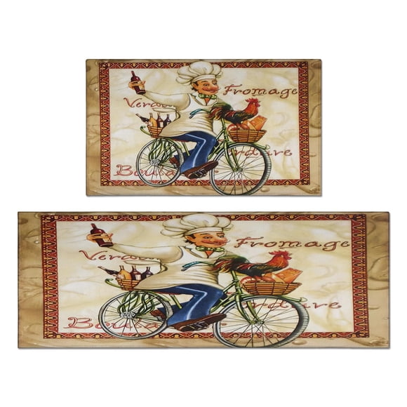Vintage Chef Kitchen Food Kitchen Mats for Floor Set Of 2,Kitchen Rugs Mats with Dirty Resistance,washable,non Skid,kitchen Mats 17.7x24+17.7x48inch