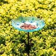 thumbnail image 4 of Bañera de vidrio para pájaros MUMTOP Garden Outdoor con estaca de metal en forma de pavo real, 4 of 7