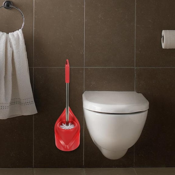 KAKOWELY Toilet Brush and Holder Set, Red Bathroom Cleaning Accessory with Compact Space-Saving Storage Solution