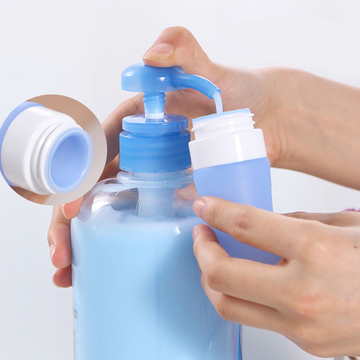 FONDOTIN 4Pcs Silicone Dispense Bottles Leakproof Refillable Travel Containers White Orange 60ml