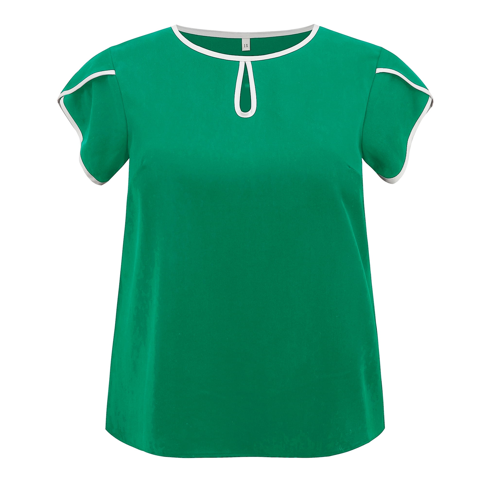 DARING DIVA Women's Plus Tops Keyhole Crew Neck Tulip Blouses 1X Green