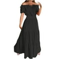 thumbnail image 2 of Ayolanni Sun Dresses Women Black Off-The-Shoulder Solid Puff Short Sleeve Maxi Dresses Dresses for Girls L, 2 of 6
