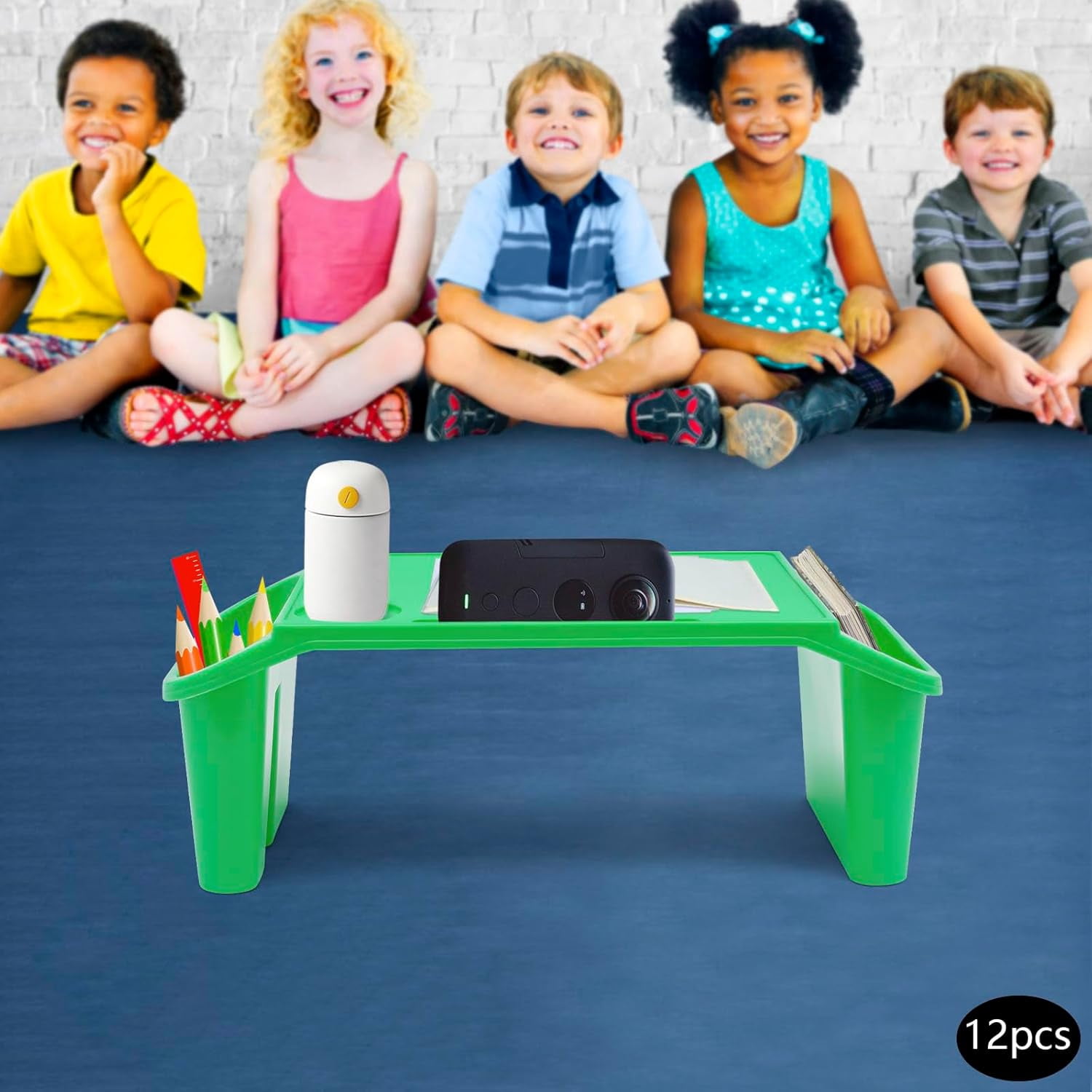 4/6/12pcs Kids Lap Desk Tray Plastic Breakfast Laptop Trays with Storage Portable Activity Table with Side Pockets/Slot Portable Lap Bed Table for Writing Eating Game Snacks