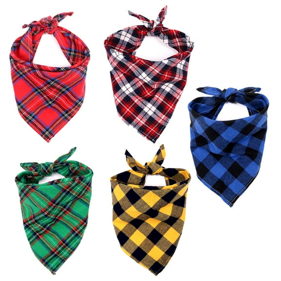 Sdmnsg-T 5 Pack Dog Bandana Christmas Classic Plaid Pet Bandana Scarf Triangle Bibs Kerchief Set Pet Costume Accessories Decoration for Small Medium Large Dogs Cats Pets