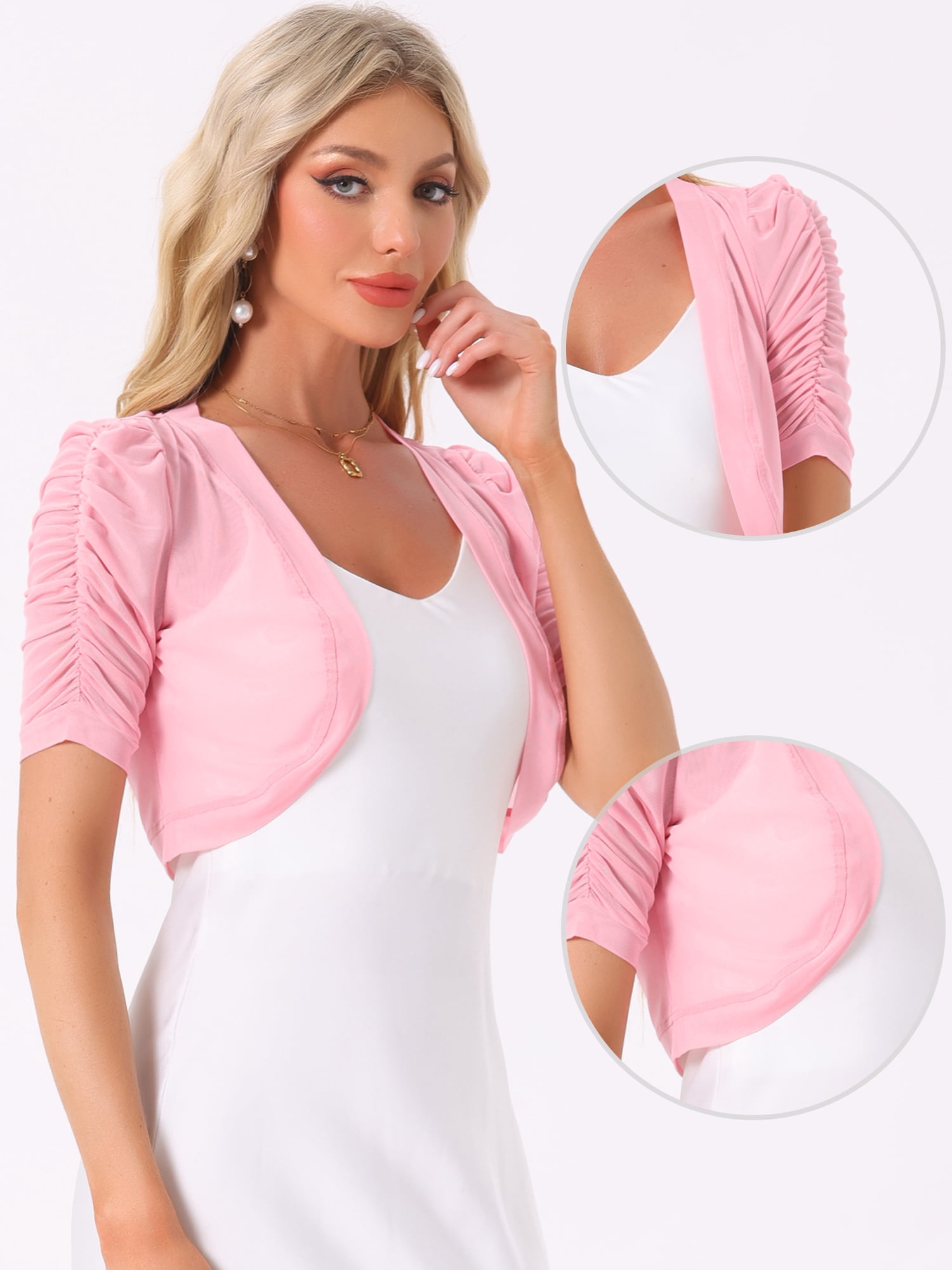 DARING DIVA Women's Mesh Sheer Shrug Cropped Cardigan Bolero M Pink