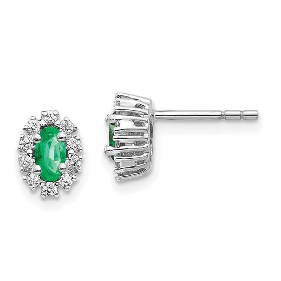 Primal Gold 14 Karat White Gold 1/5Ct Diamond and Emerald Earrings