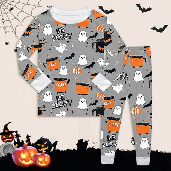 WILLBEST Ensemble de Pyjama d'Halloween pour Filles, Manches Longues, Pantalon, Tenue avec Imprimé Citrouille pour Tout-Petits et Enfants de 2 à 8 Ans, Tenue de Nuit Confortable pour Fête d'Automne et d'Hiver 1310