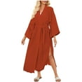 thumbnail image 3 of Taqqpue Women's Soft Robes Long Bath Robes Full Length Kimonos Sleepwear Dressing Gown, Beach Kimono Swimsuit Cover Up Tassel Trim Belted Long Beach Dress, 3 of 5
